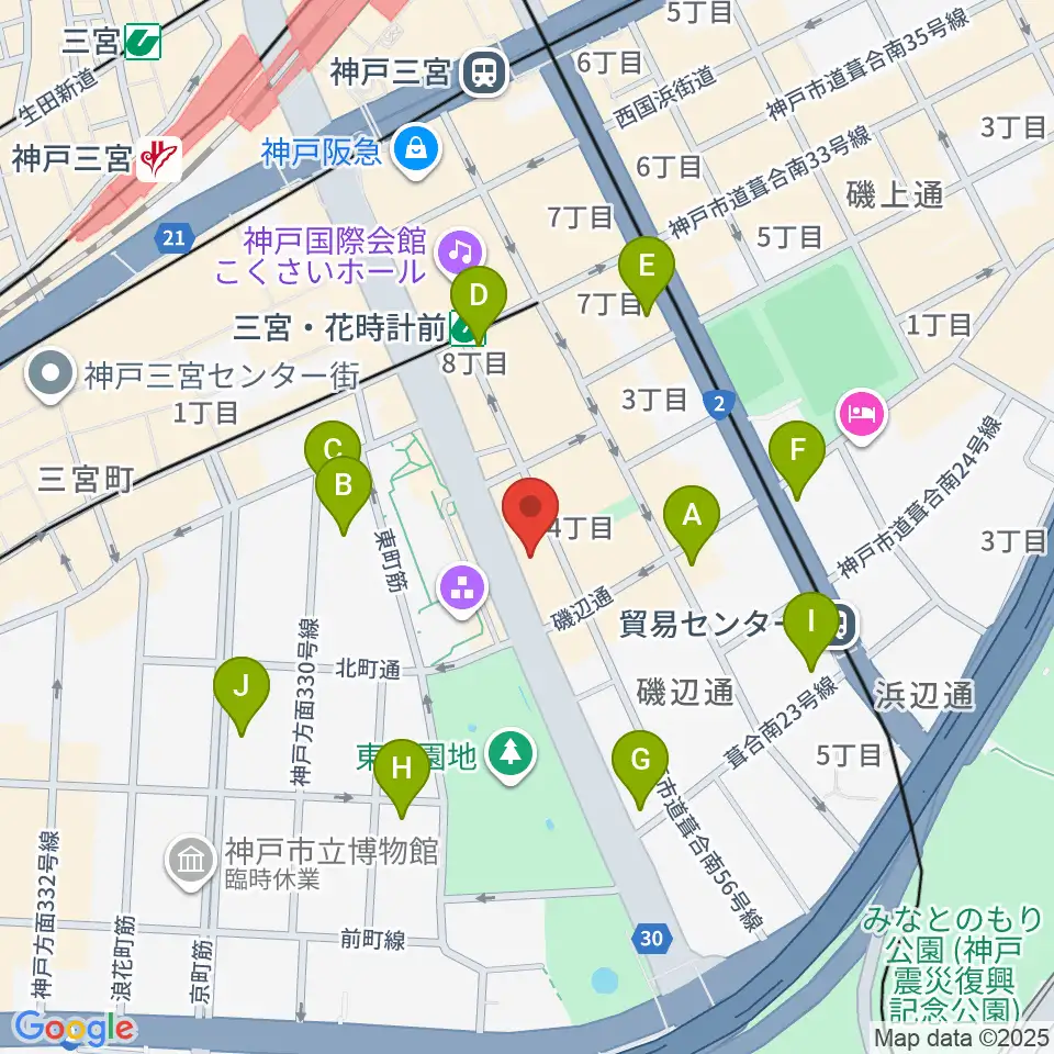 プラスミュージック神戸三宮周辺のコンビニエンスストア一覧地図