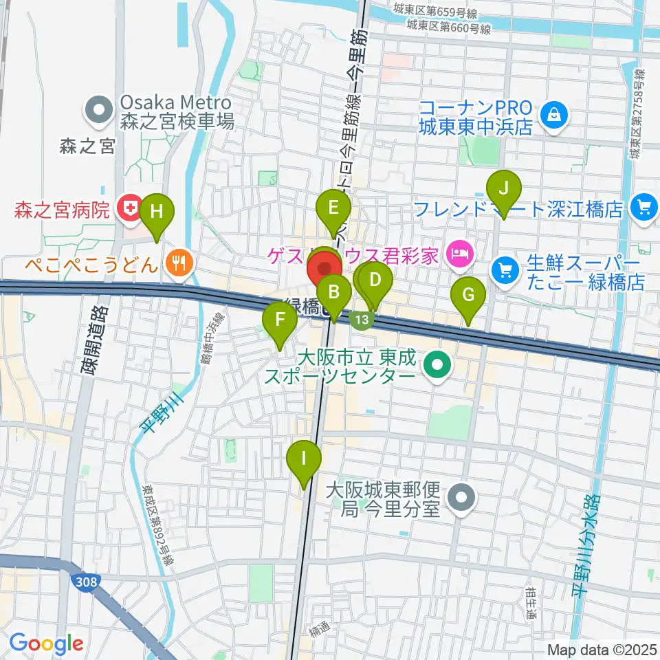 大阪緑橋 戦国大統領周辺のコンビニエンスストア一覧地図