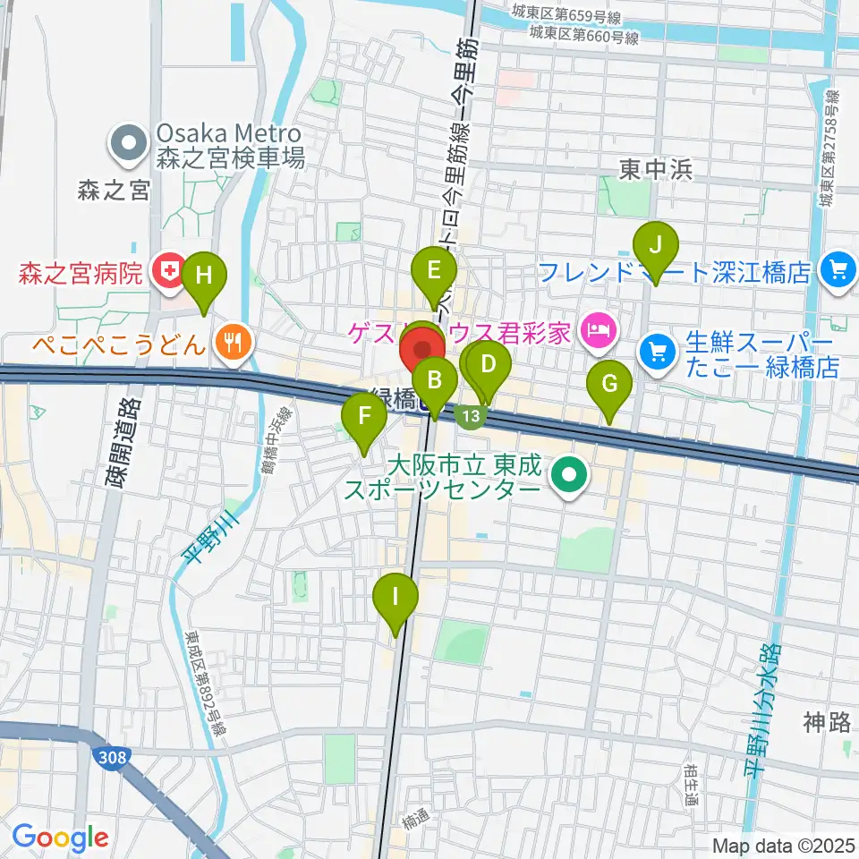 大阪緑橋 戦国大統領周辺のコンビニエンスストア一覧地図