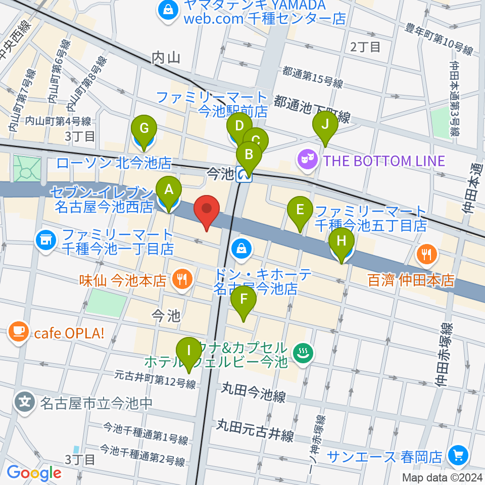 今池ガスホール周辺のコンビニエンスストア一覧地図