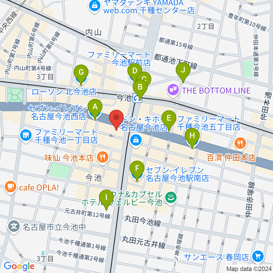 今池ガスホール周辺のコンビニエンスストア一覧地図