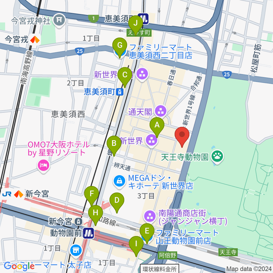 新世界ZAZA周辺のコンビニエンスストア一覧地図