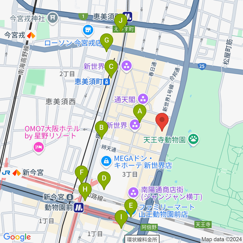 新世界ZAZA周辺のコンビニエンスストア一覧地図