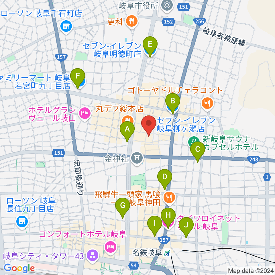 ぎふ葵劇場周辺のコンビニエンスストア一覧地図