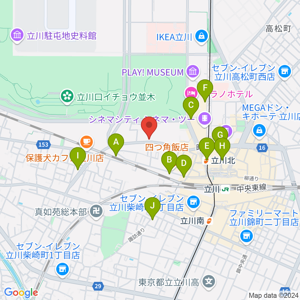 立川けやき座周辺のコンビニエンスストア一覧地図