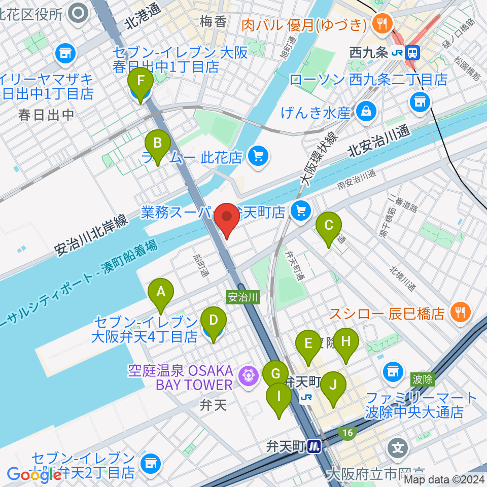 大阪弁天町 世界館周辺のコンビニエンスストア一覧地図