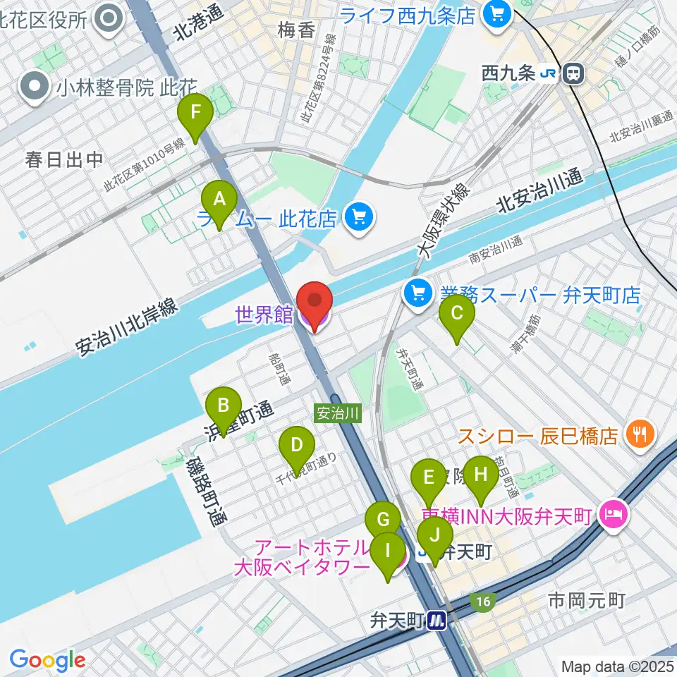 大阪弁天町 世界館周辺のコンビニエンスストア一覧地図