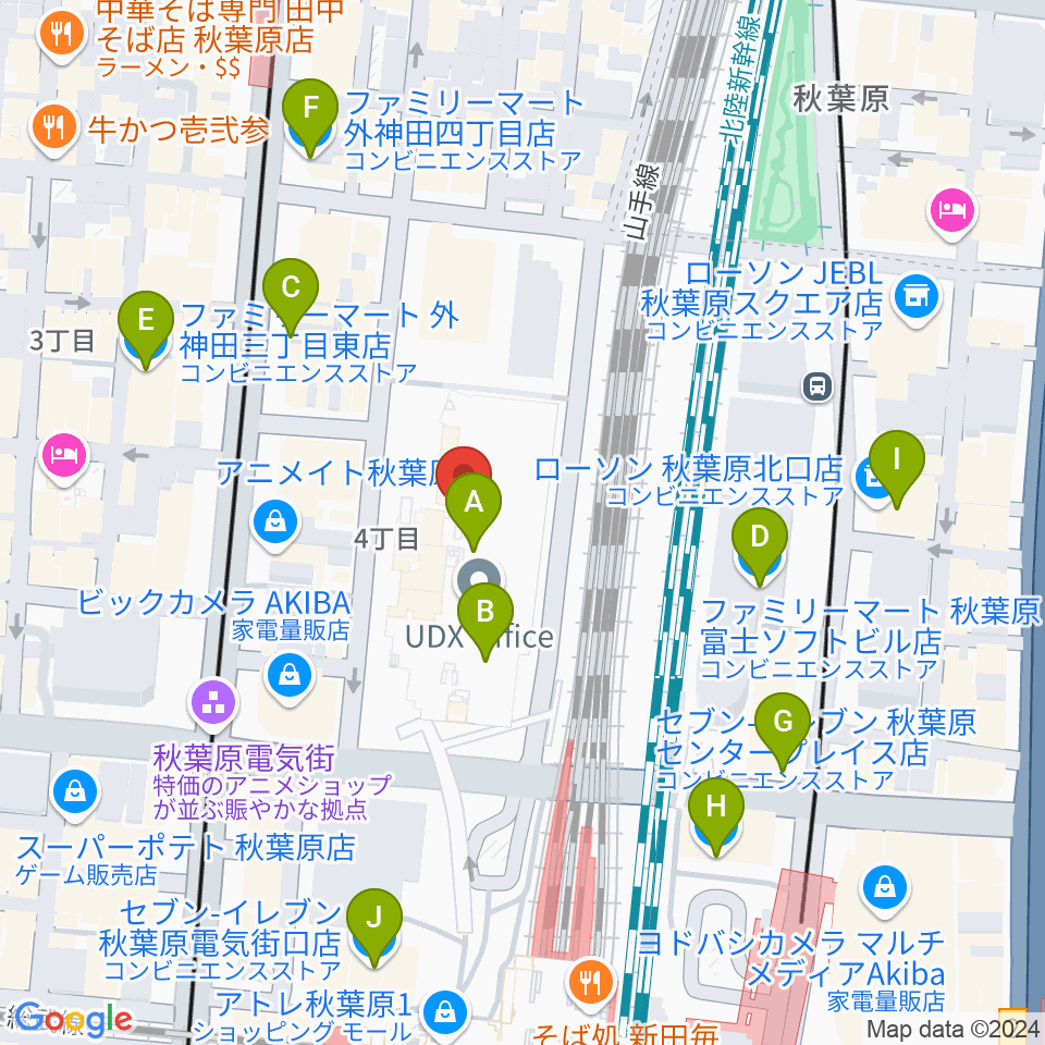 秋葉原UDXシアター周辺のコンビニエンスストア一覧地図