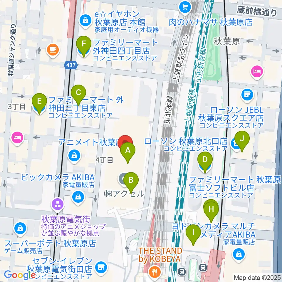 秋葉原UDXシアター周辺のコンビニエンスストア一覧地図