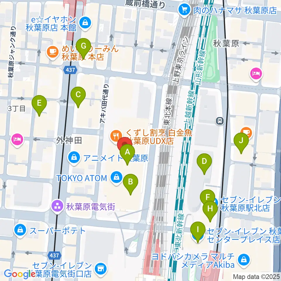 秋葉原UDXシアター周辺のコンビニエンスストア一覧地図