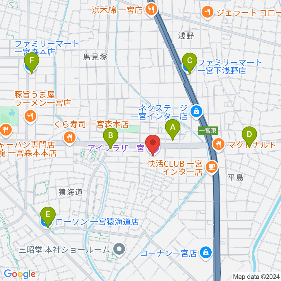 アイプラザ一宮周辺のコンビニエンスストア一覧地図