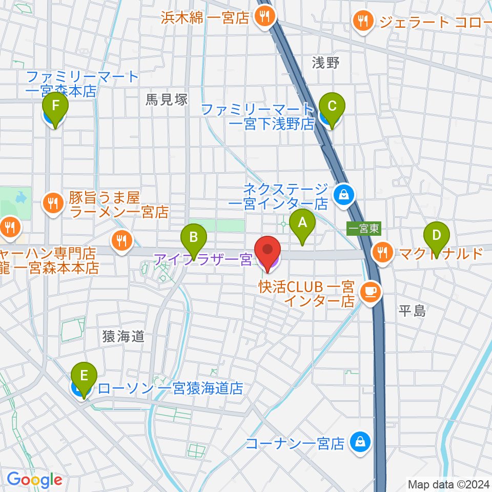 アイプラザ一宮周辺のコンビニエンスストア一覧地図