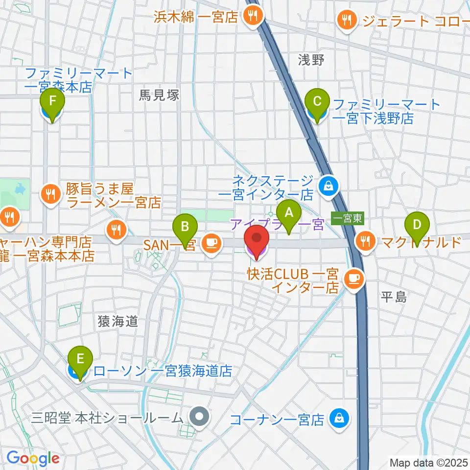 アイプラザ一宮周辺のコンビニエンスストア一覧地図