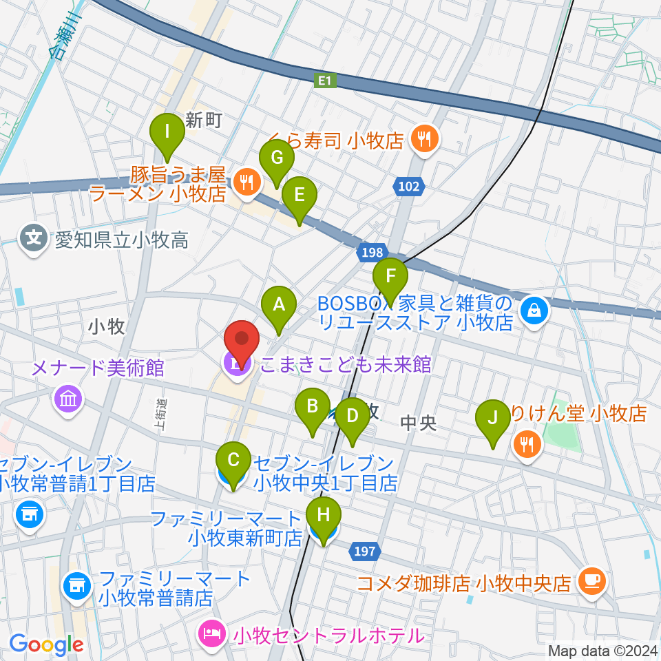 小牧市まなび創造館周辺のコンビニエンスストア一覧地図