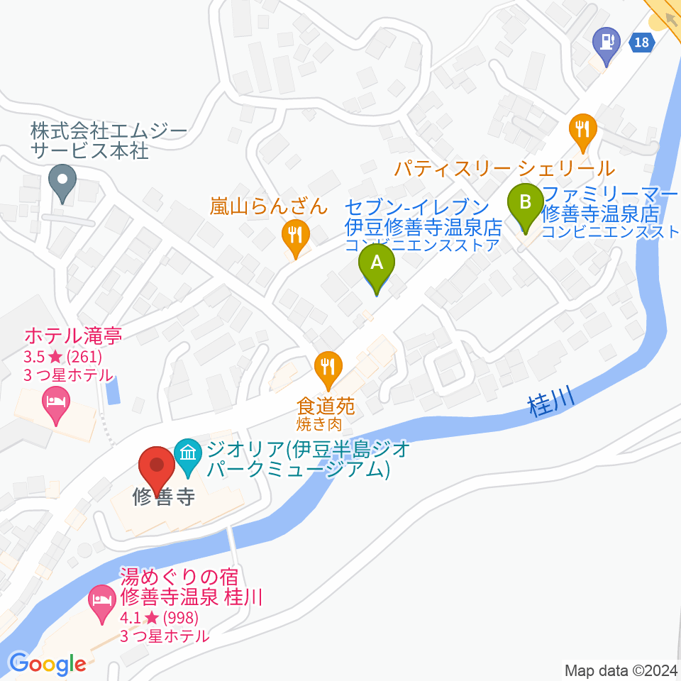 修善寺総合会館周辺のコンビニエンスストア一覧地図