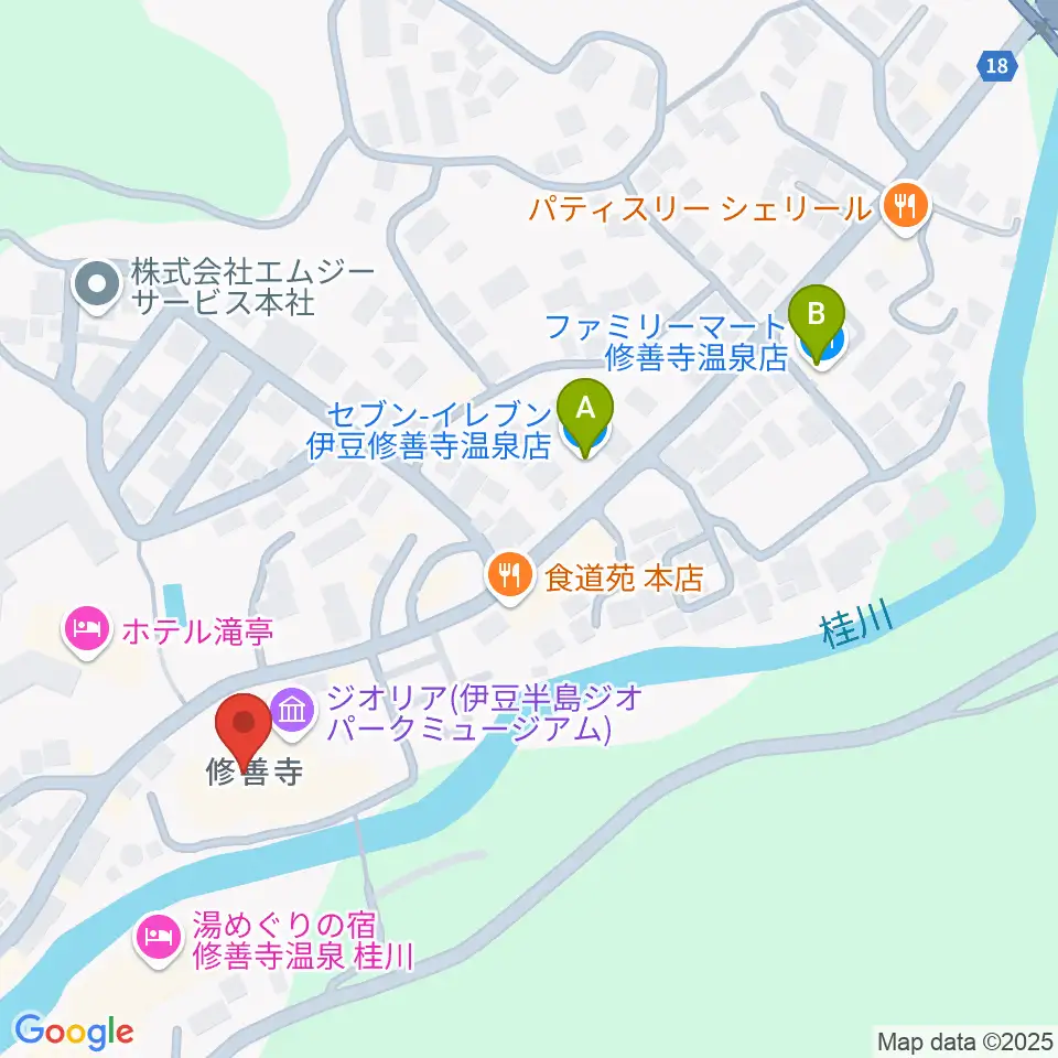 修善寺総合会館周辺のコンビニエンスストア一覧地図