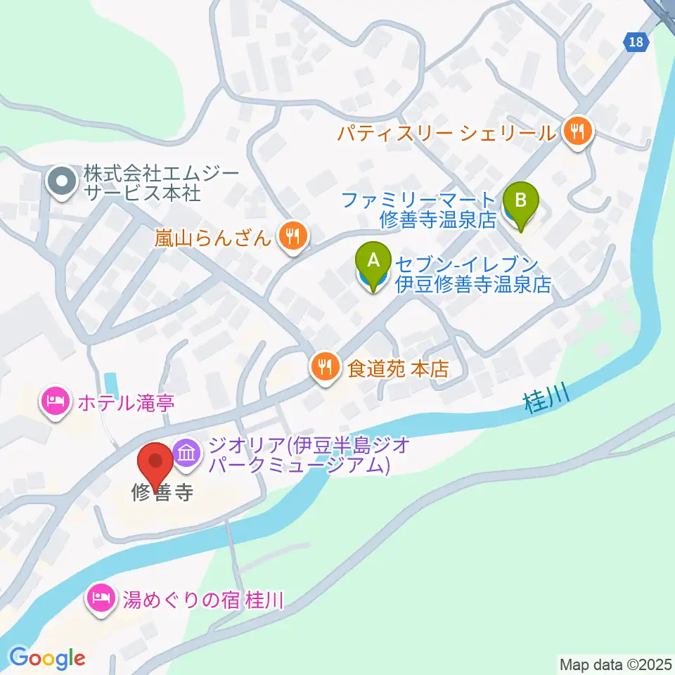 修善寺総合会館周辺のコンビニエンスストア一覧地図