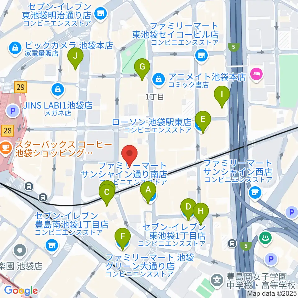 ミクサライブ東京周辺のコンビニエンスストア一覧地図