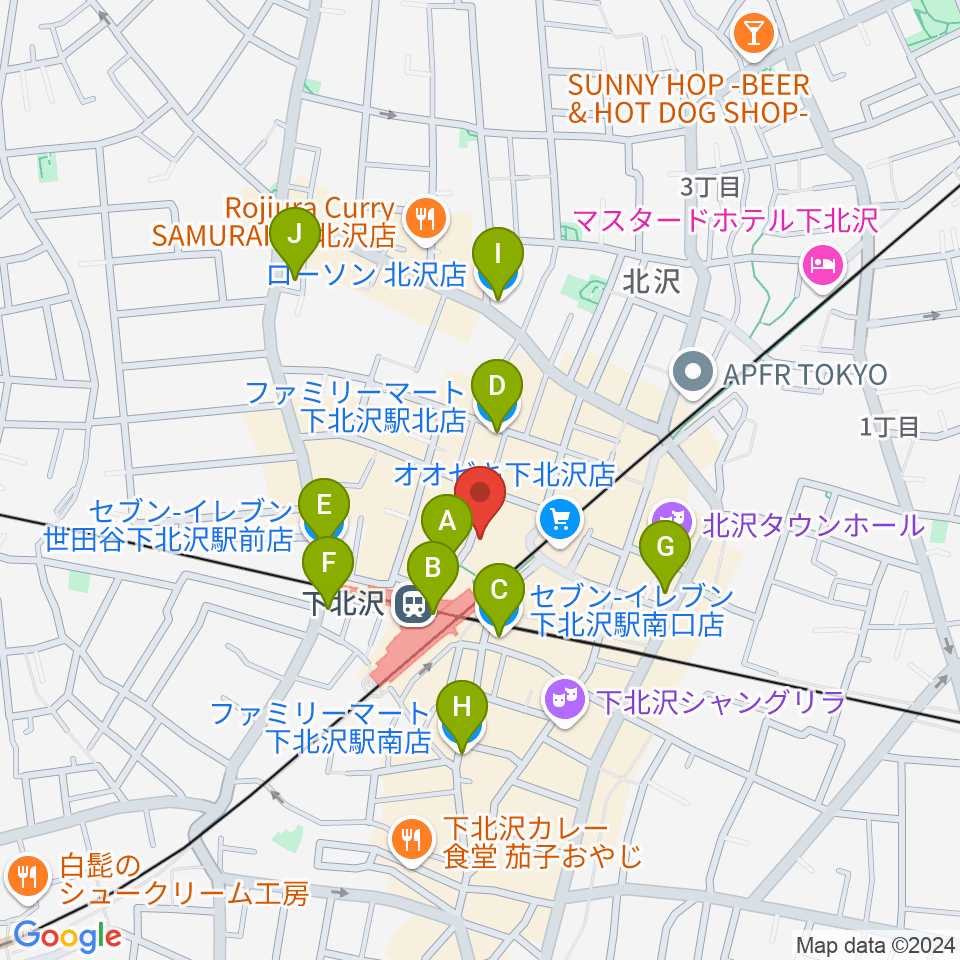 下北沢Flowers Loft周辺のコンビニエンスストア一覧地図