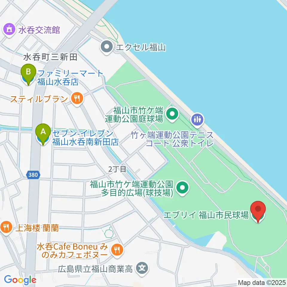 エブリイ福山市民球場周辺のコンビニエンスストア一覧地図