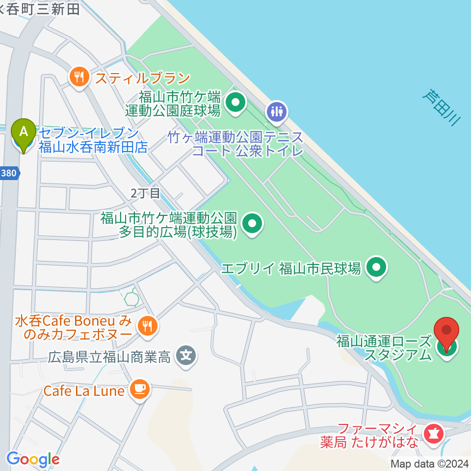 福山通運ローズスタジアム周辺のコンビニエンスストア一覧地図