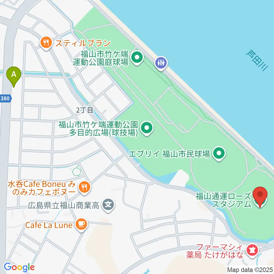 福山通運ローズスタジアム周辺のコンビニエンスストア一覧地図