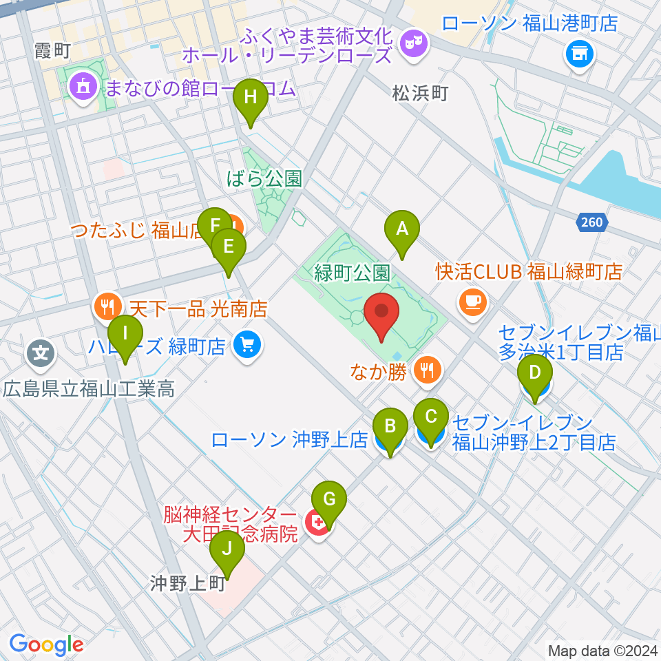 福山通運ローズアリーナ周辺のコンビニエンスストア一覧地図