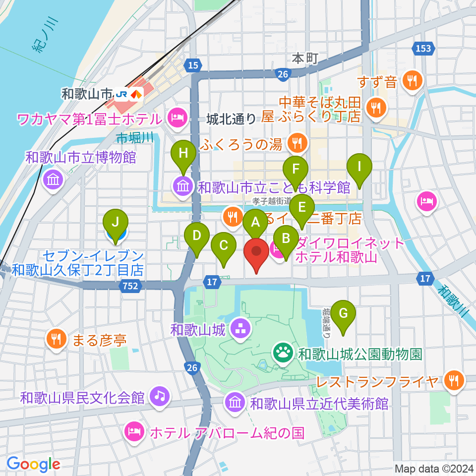 和歌山城ホール周辺のコンビニエンスストア一覧地図