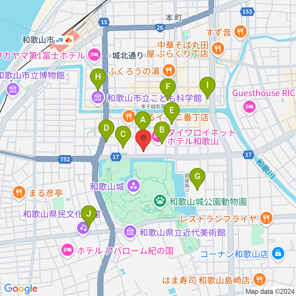 和歌山城ホール周辺のコンビニエンスストア一覧地図