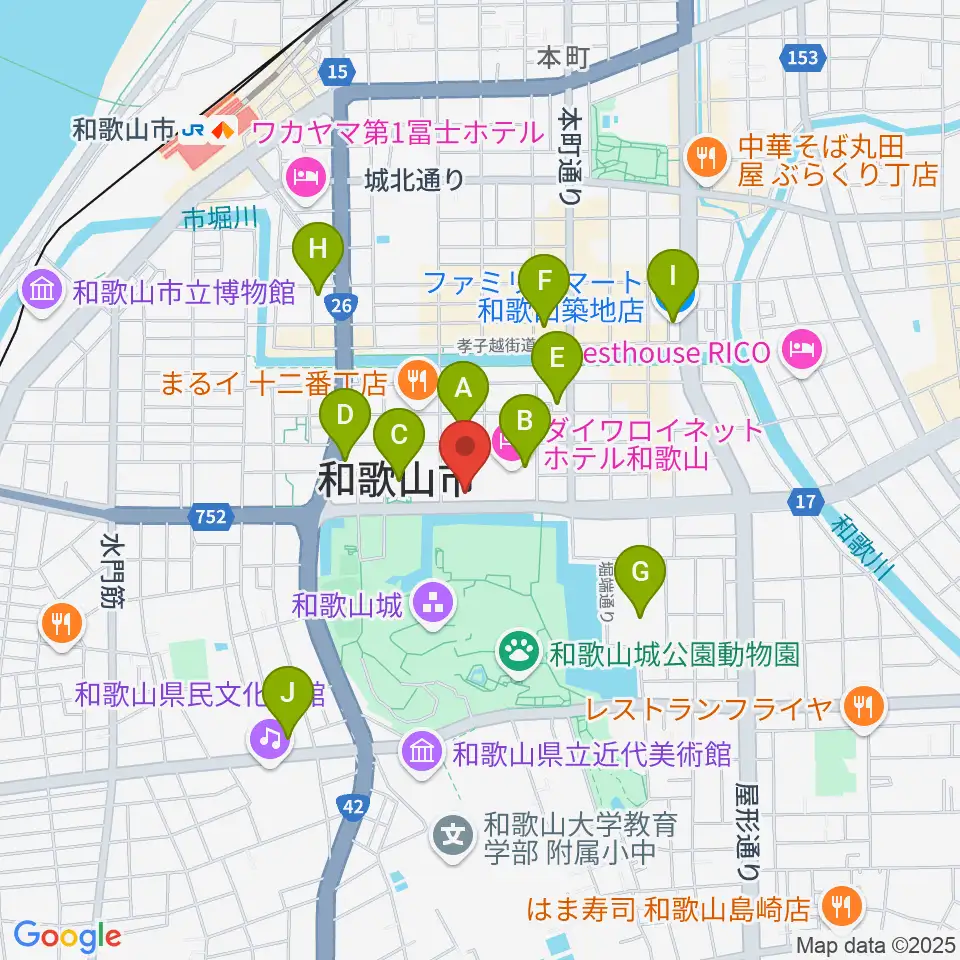 和歌山城ホール周辺のコンビニエンスストア一覧地図