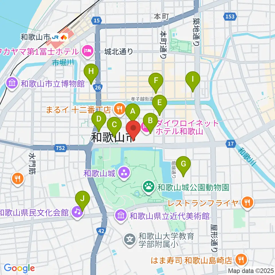 和歌山城ホール周辺のコンビニエンスストア一覧地図
