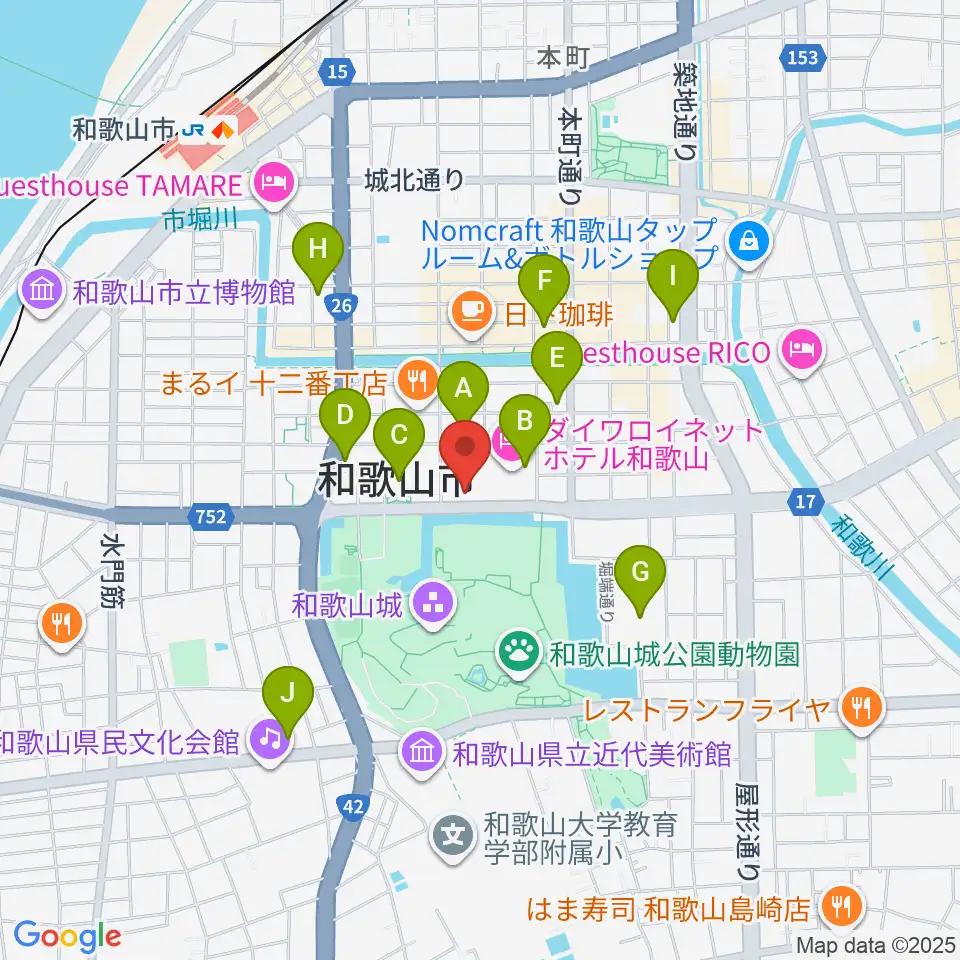 和歌山城ホール周辺のコンビニエンスストア一覧地図