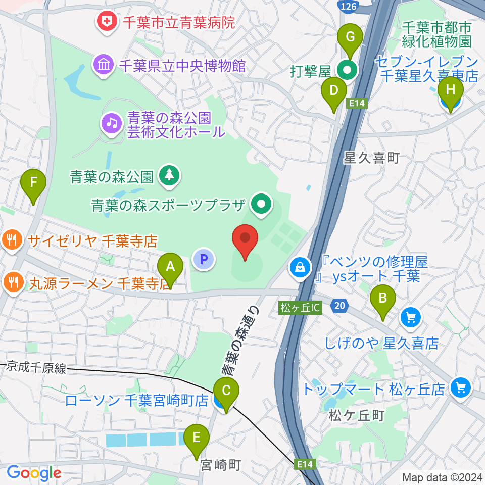 青葉の森スポーツプラザ野球場周辺のコンビニエンスストア一覧地図