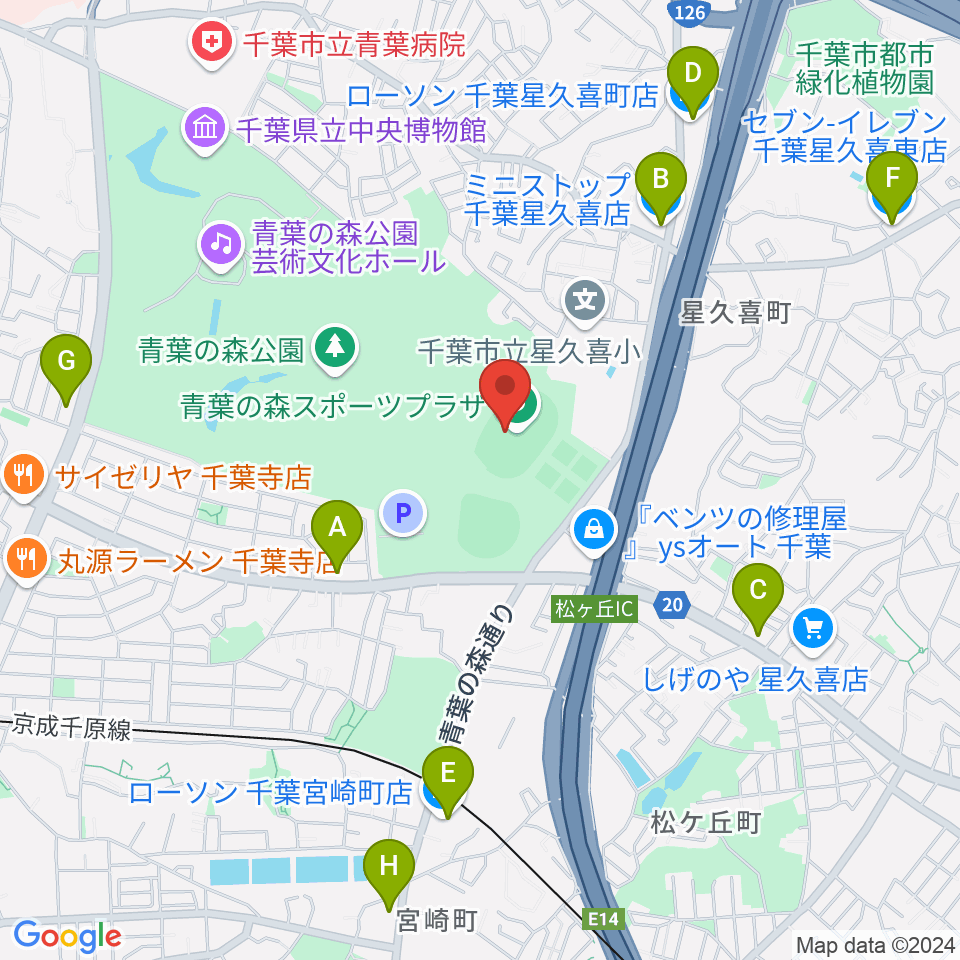 青葉の森スポーツプラザ陸上競技場周辺のコンビニエンスストア一覧地図