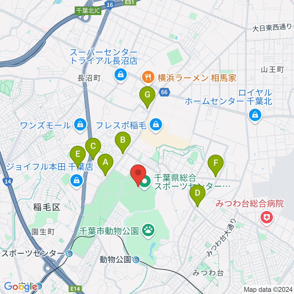 千葉県総合スポーツセンターサッカー・ラグビー場周辺のコンビニエンスストア一覧地図