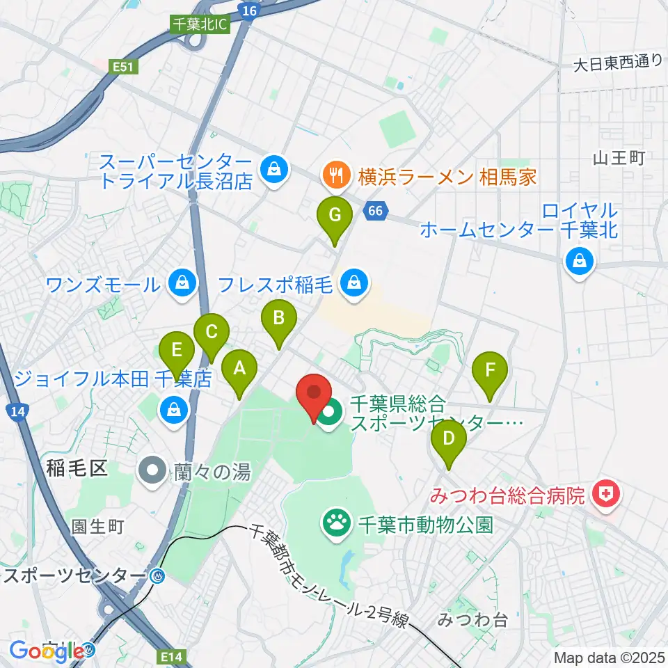千葉県総合スポーツセンターサッカー・ラグビー場周辺のコンビニエンスストア一覧地図