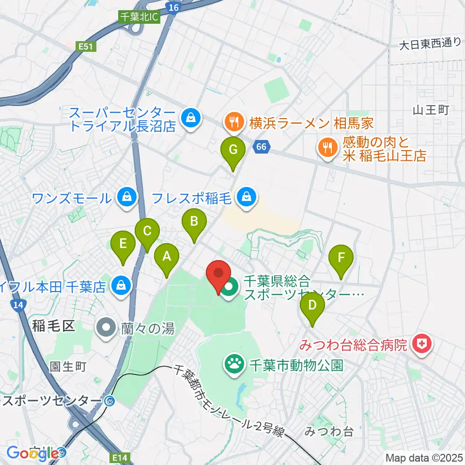 千葉県総合スポーツセンターサッカー・ラグビー場周辺のコンビニエンスストア一覧地図