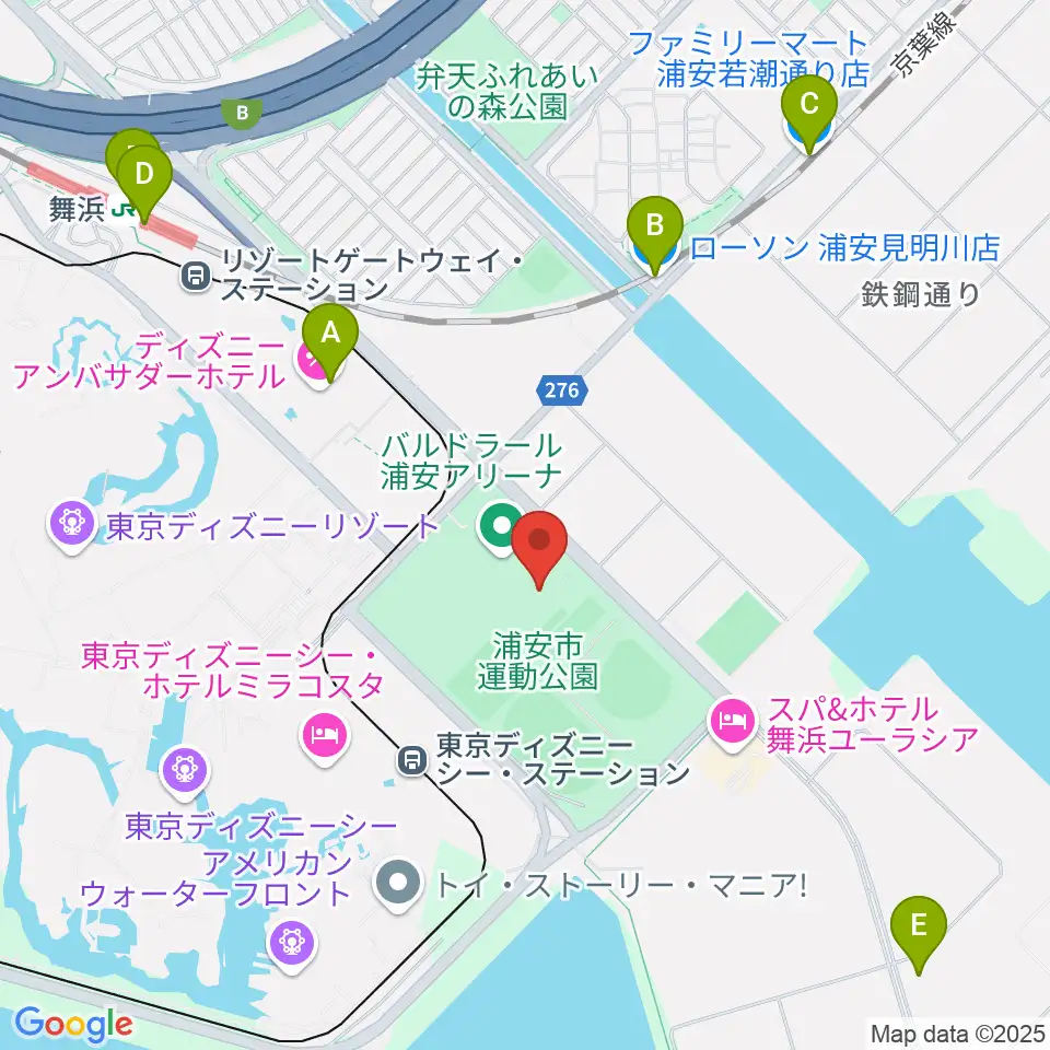 浦安市屋内水泳プール周辺のコンビニエンスストア一覧地図