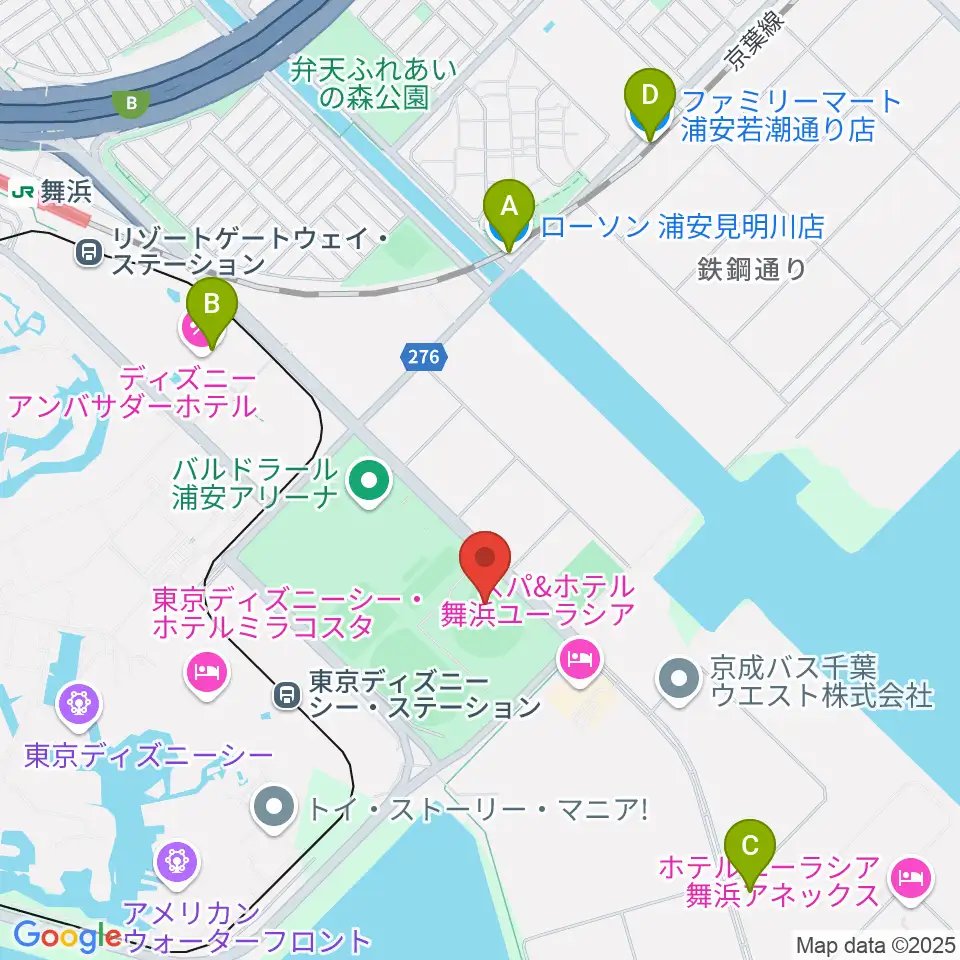 浦安市運動公園野球場周辺のコンビニエンスストア一覧地図