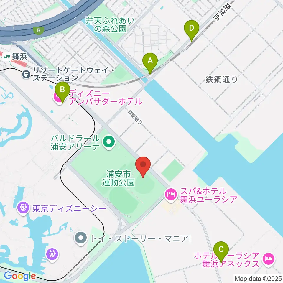 浦安市運動公園野球場周辺のコンビニエンスストア一覧地図