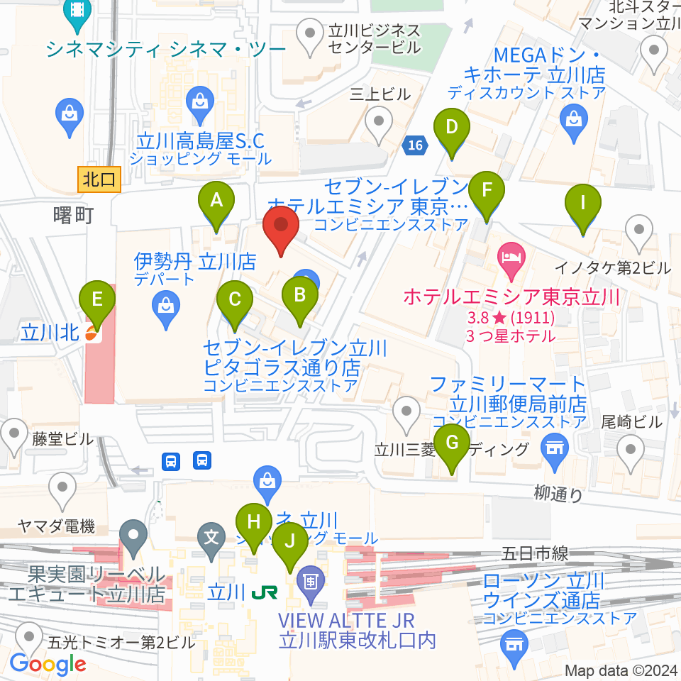 島村楽器 立川店周辺のコンビニエンスストア一覧地図