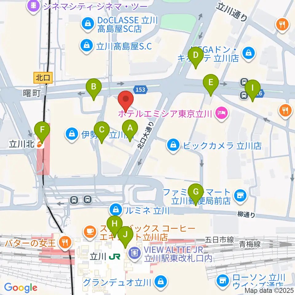 島村楽器 立川店周辺のコンビニエンスストア一覧地図