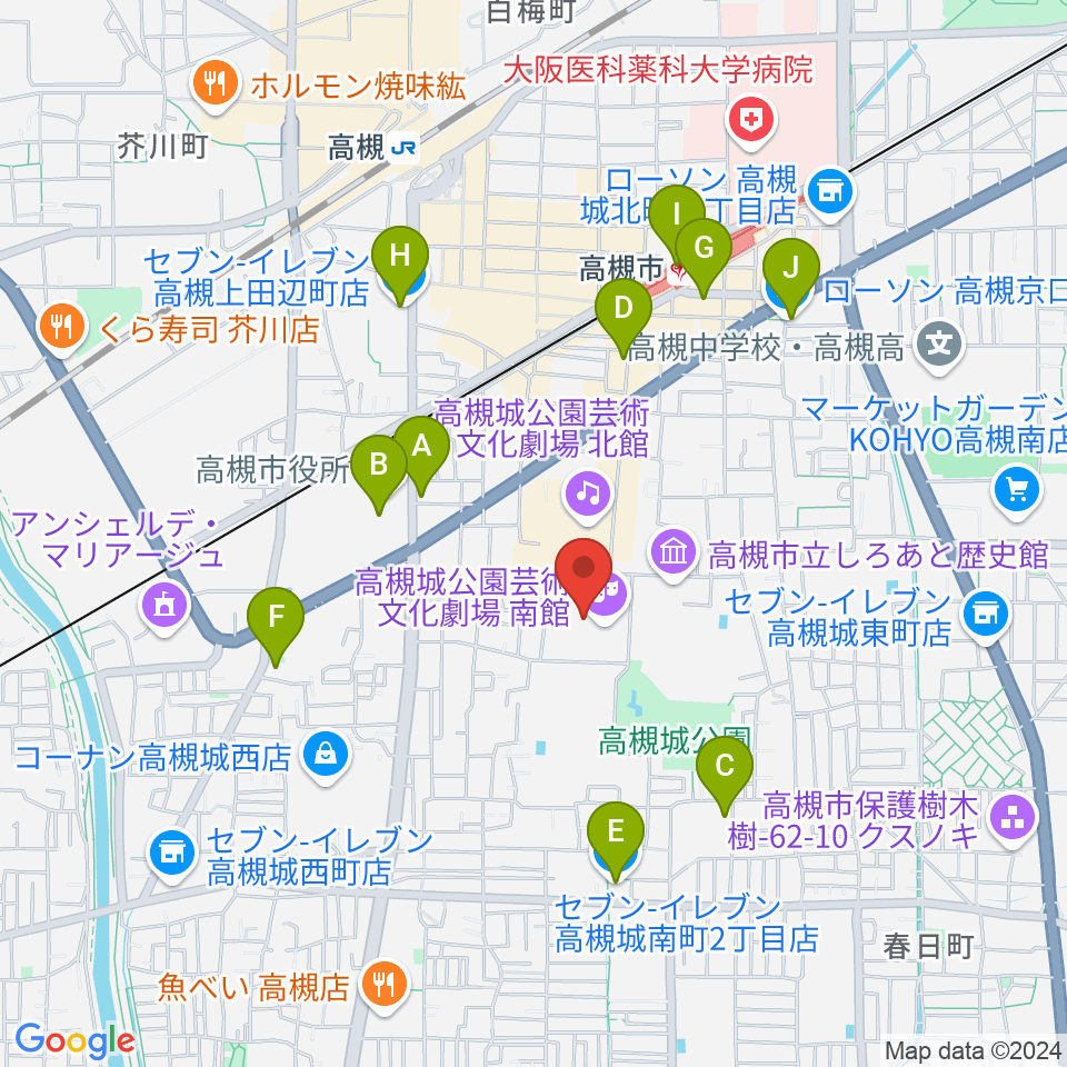 高槻城公園芸術文化劇場 南館周辺のコンビニエンスストア一覧地図