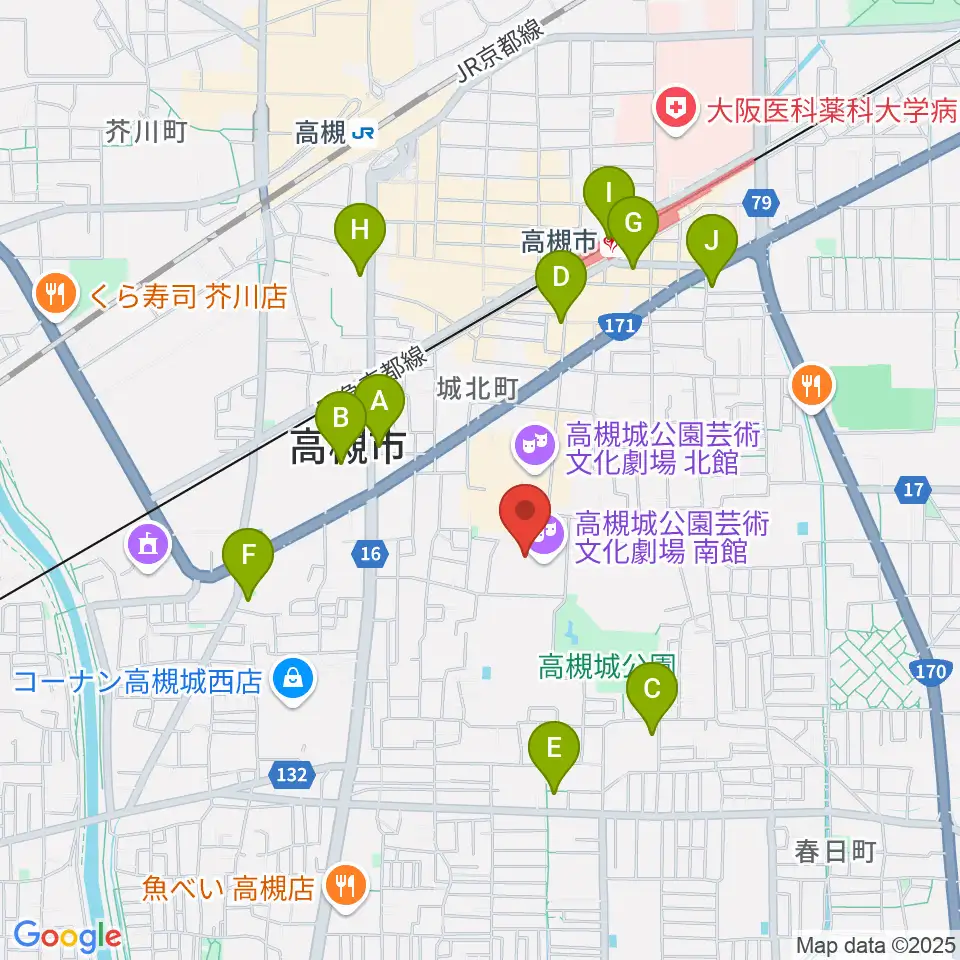 高槻城公園芸術文化劇場 南館周辺のコンビニエンスストア一覧地図