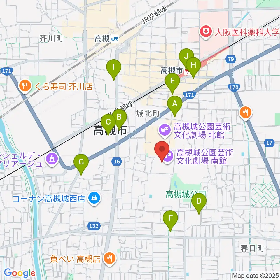 高槻城公園芸術文化劇場 南館周辺のコンビニエンスストア一覧地図