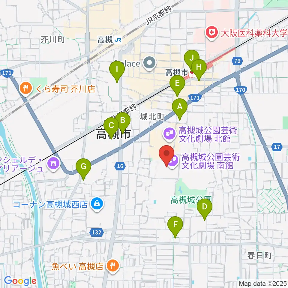 高槻城公園芸術文化劇場 南館周辺のコンビニエンスストア一覧地図