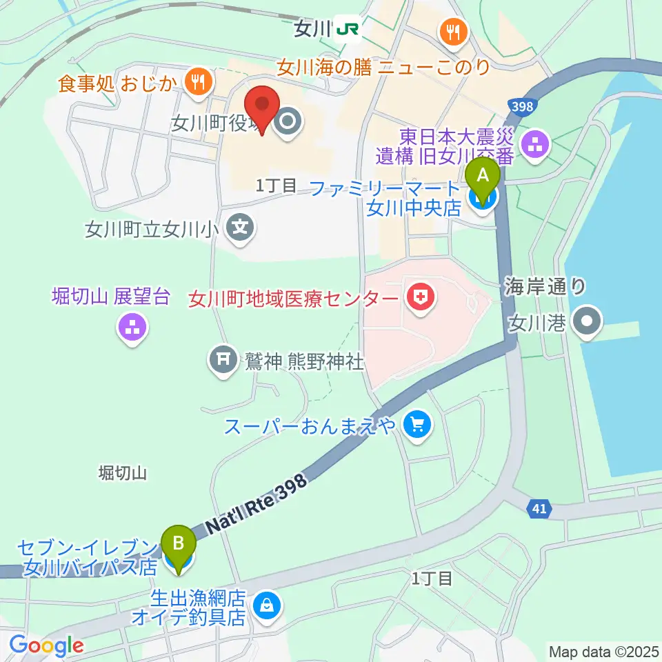 女川町生涯学習センターホール周辺のコンビニエンスストア一覧地図