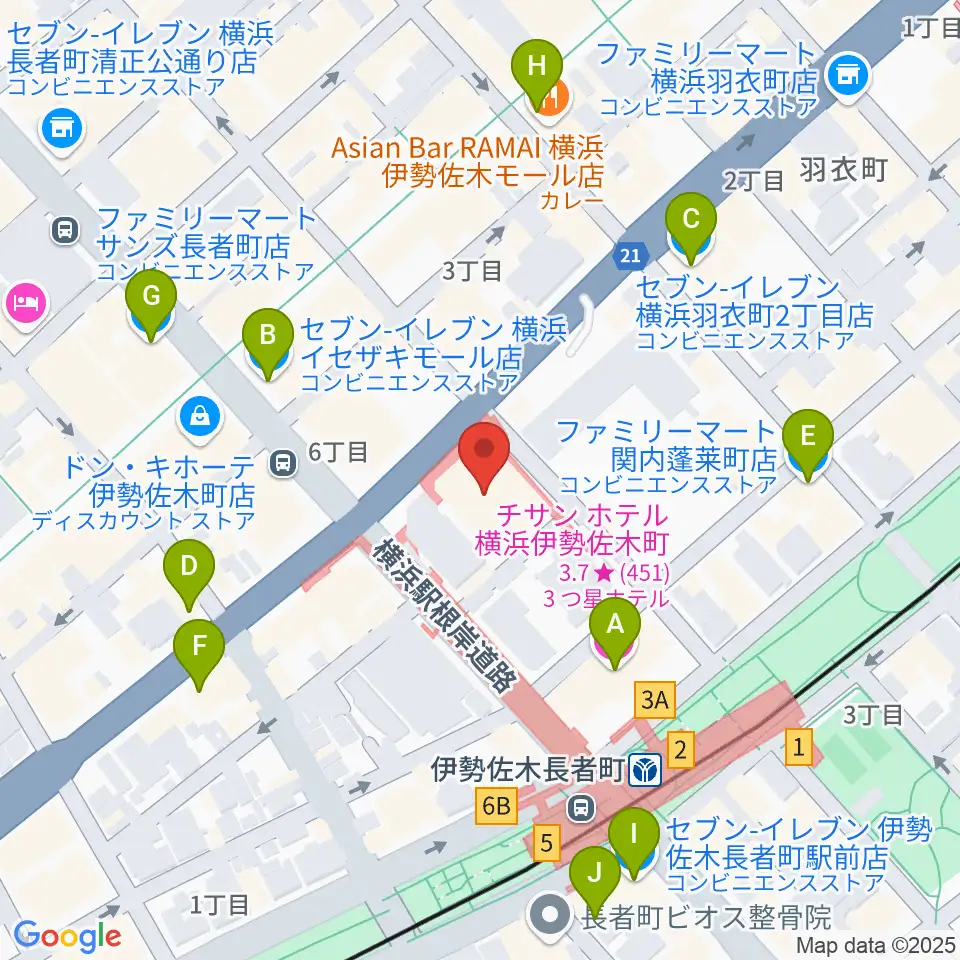 横浜ラジアントホール周辺のコンビニエンスストア一覧地図