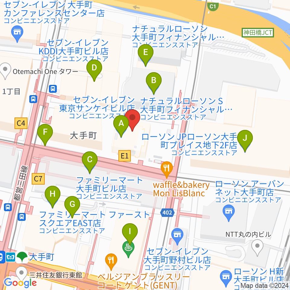 大手町サンケイプラザ周辺のコンビニエンスストア一覧地図