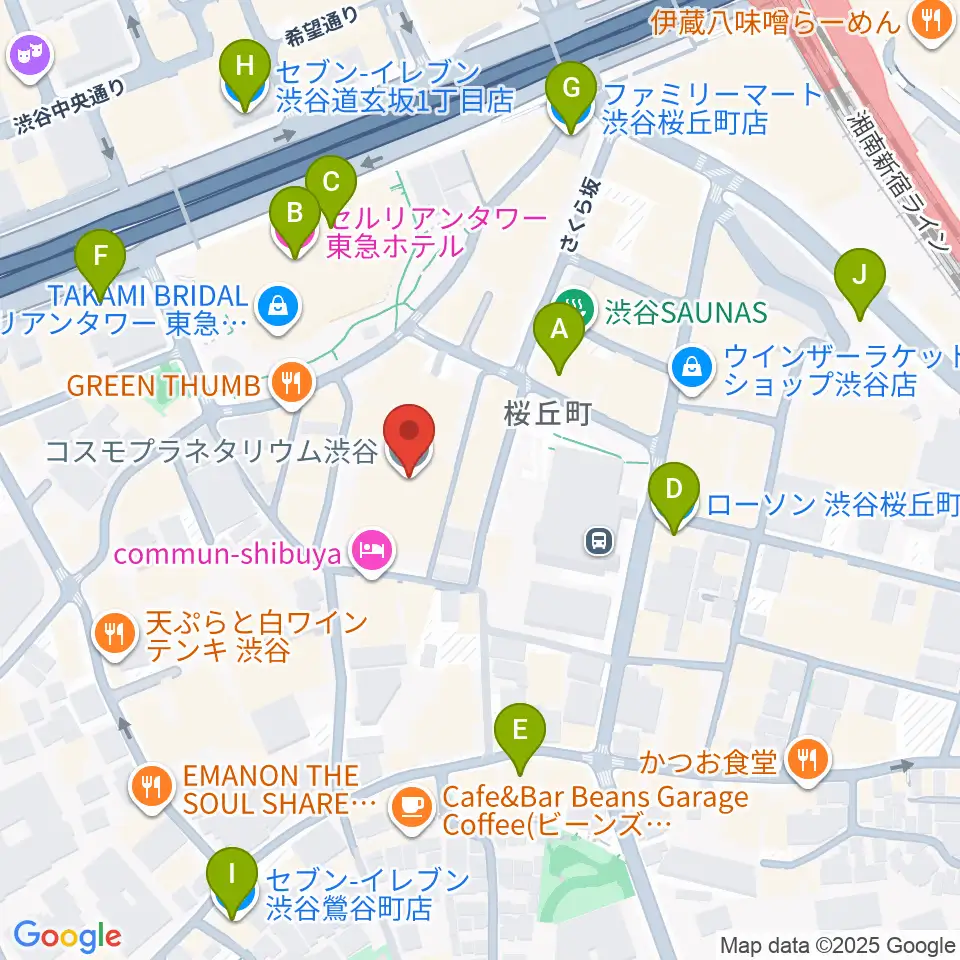 コスモプラネタリウム渋谷周辺のコンビニエンスストア一覧地図